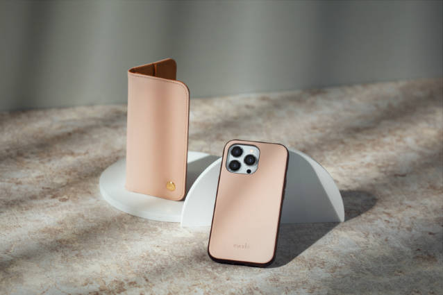 Carcasa con billetera Moshi Overture para iPhone 13 Pro Max rosa